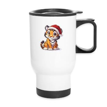 Cute tiger with Santa hat - Thermal mug with handle - white - Front