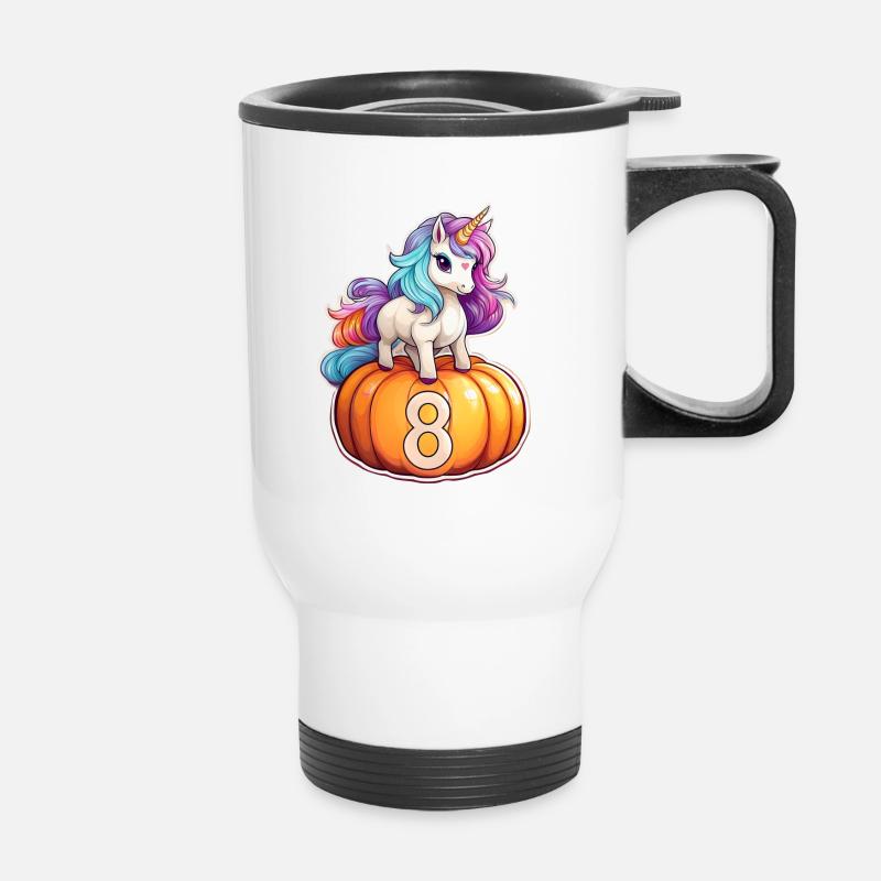 Unicorn Pumpkin Fall 8 – Eighth Birthday - Thermal mug with handle - white
