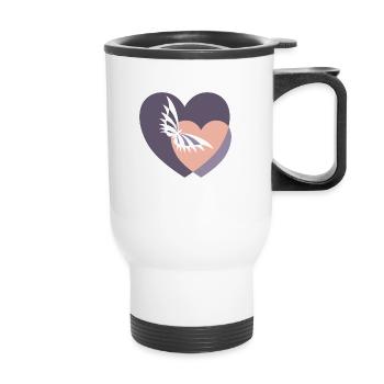 Butterfly in 2 hearts - Thermal mug with handle - white - Front