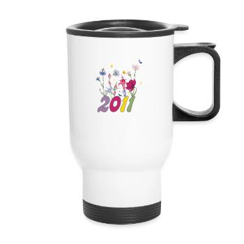 Année de naissance 2011 fleurs sauvages - Tasse isotherme avec poignée - blanc - Devant