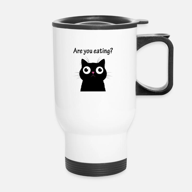 YANACAT Black Cat is hungry Magnet Fridge Funny - Thermal mug with handle - white