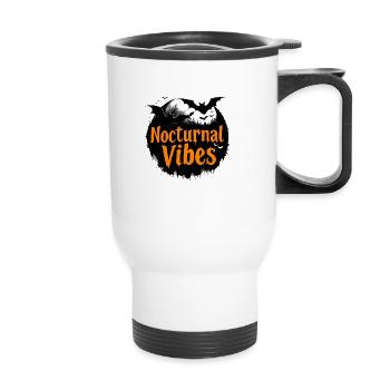 Nocturnal Vibes: Gruseliges Halloween-Design mit Fledermäusen - Thermobecher mit Tragegriff - Weiß - Vorne