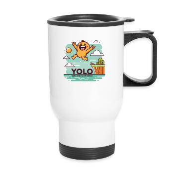 Design "Leap of Joy" YOLO - Thermal mug with handle - white - Front