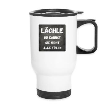 Design "Lächle, du kann sie nicht alle töten" - Thermobecher mit Tragegriff - Weiß - Vorne