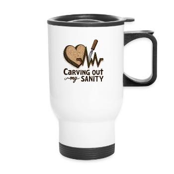 Holzarbeit Woodworking Carving out my Sanity - Thermal mug with handle - white - Front
