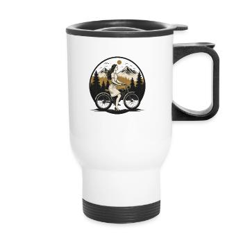 Girl on Bike - Thermal mug with handle - white - Front