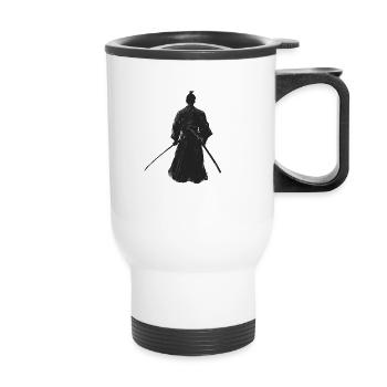 Samurai Hemd, Schatten, Aufkleber, Tasche, Benutzerdefinierter Text - Thermobecher mit Tragegriff - Weiß - Vorne