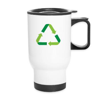 Recycling - Thermobecher mit Tragegriff - Weiß - Vorne