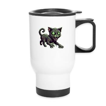 Zombie Cat, Zombiecat, Cat - Thermal mug with handle - white - Front