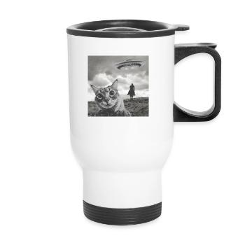 Funny Cat Selfie UFOs - Thermal mug with handle - white - Front