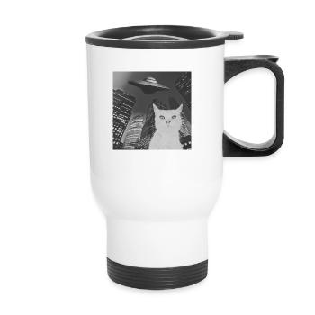 Funny cat Selfie UFO City - Thermal mug with handle - white - Front
