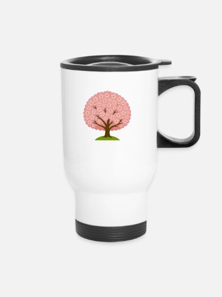 Kirschblüte - Thermobecher mit Tragegriff - Weiß