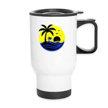 Island Palm Trees Sea - Thermal mug with handle - white - Front