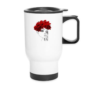 Eleganter roter Rosenkranz - Thermobecher mit Tragegriff - Weiß - Vorne