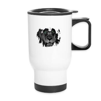 Lion animal chat chat aux yeux brillants - Tasse isotherme avec poignée - blanc - Devant