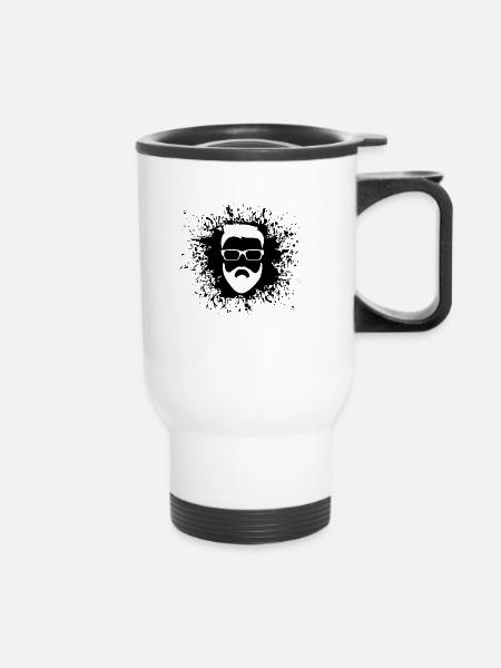 Bart - Hipster - Fleck - Thermobecher mit Tragegriff - Weiß
