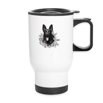 Schwarzer Schäferhund im Glas Loch - Thermobecher mit Tragegriff - Weiß - Vorne