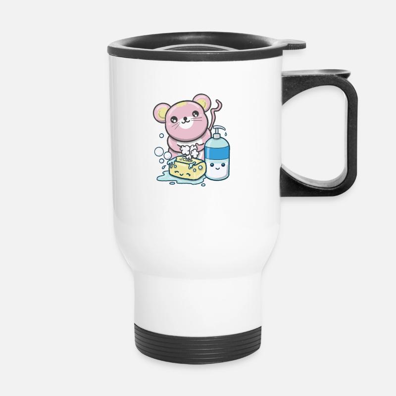 Kawaii Mouse - Maus Hände waschen - Thermobecher mit Tragegriff - Weiß