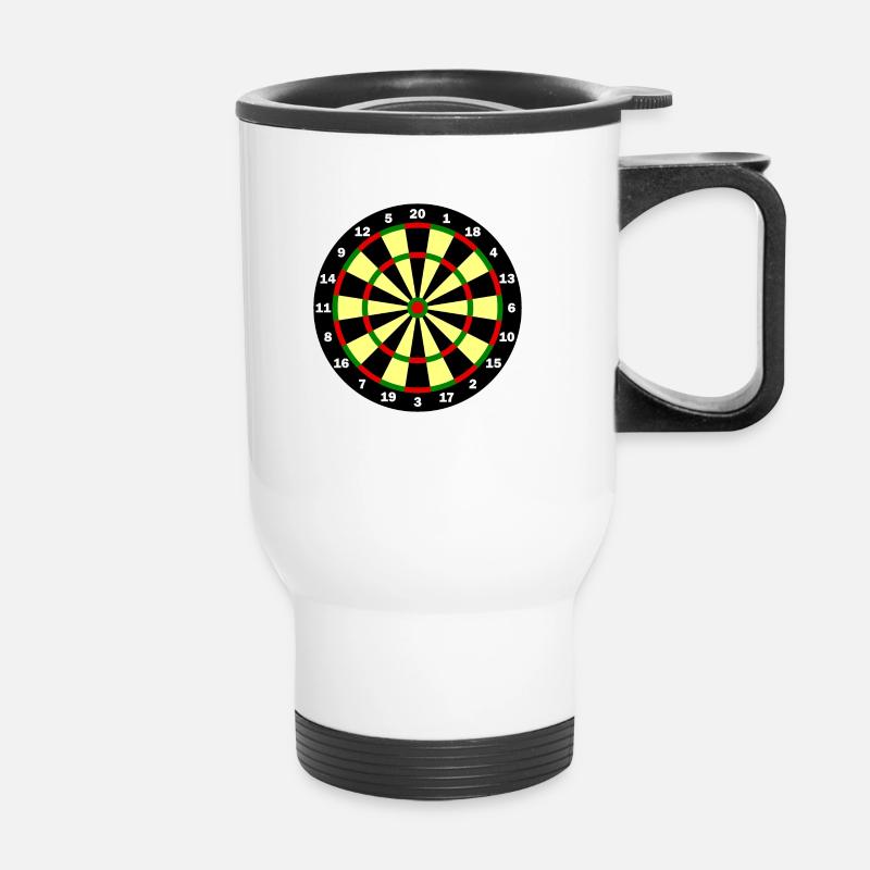 Dartscheibe Vorlage - Dart Spieler - Thermobecher mit Tragegriff - Weiß