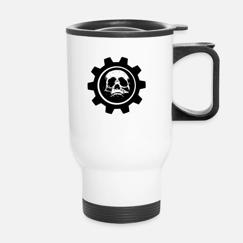 Cogwheel skull - Thermal mug with handle - white