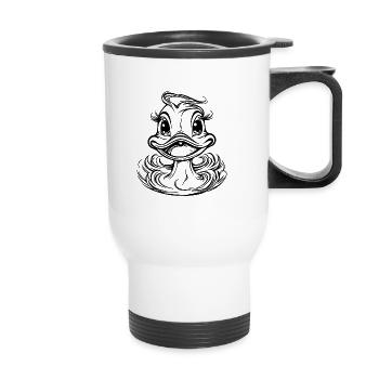 Drôle de canard avec de grands yeux et un bec - Tasse isotherme avec poignée - blanc - Devant