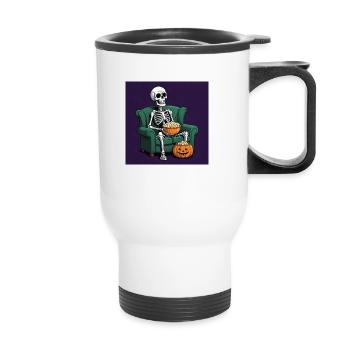 Squelette Coach Popcorn Halloween Cadeau Drôle - Tasse isotherme avec poignée - blanc - Devant
