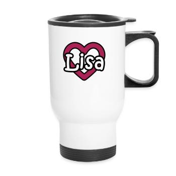 Lisa nom de famille prénom nom de jeune fille nom de coeur jour - Tasse isotherme avec poignée - blanc - Devant