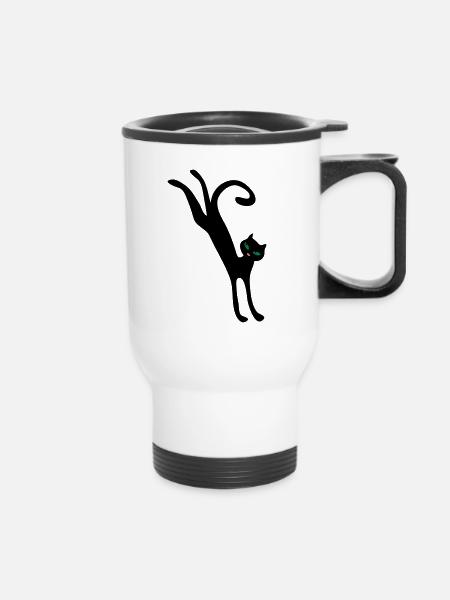 Retro chat en sautant par Patjila - Tasse isotherme avec poignée - blanc
