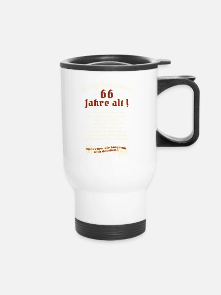 Geburtstags Shirt Träger 66 Jahre alt RAHMENLOS - Thermobecher mit Tragegriff - Weiß