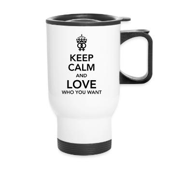 keep calm and love who you want - lesbian - Thermobecher mit Tragegriff - Weiß - Vorne