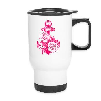 Anchors and roses (pink) - Thermal mug with handle - white - Front