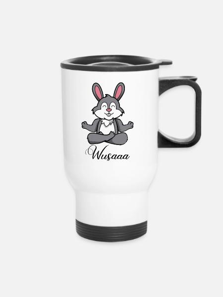 Auszeit Durchatmen Wusaaa Hase - Thermobecher mit Tragegriff - Weiß