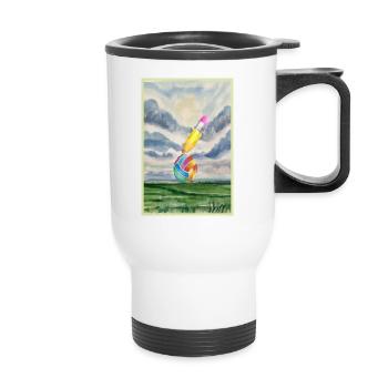 Watercolor Landscape with Ball - Thermal mug with handle - white - Front
