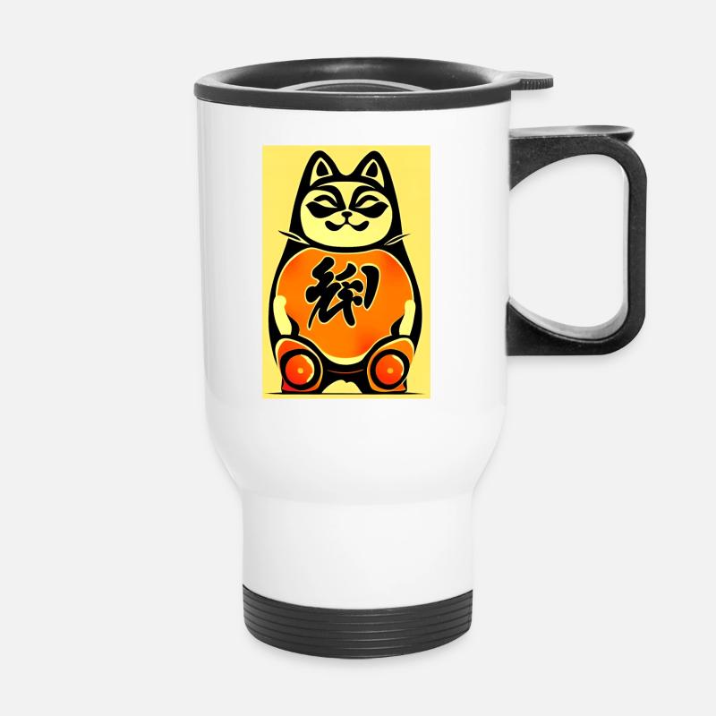 Maneki neko 4 - Thermal mug with handle - white