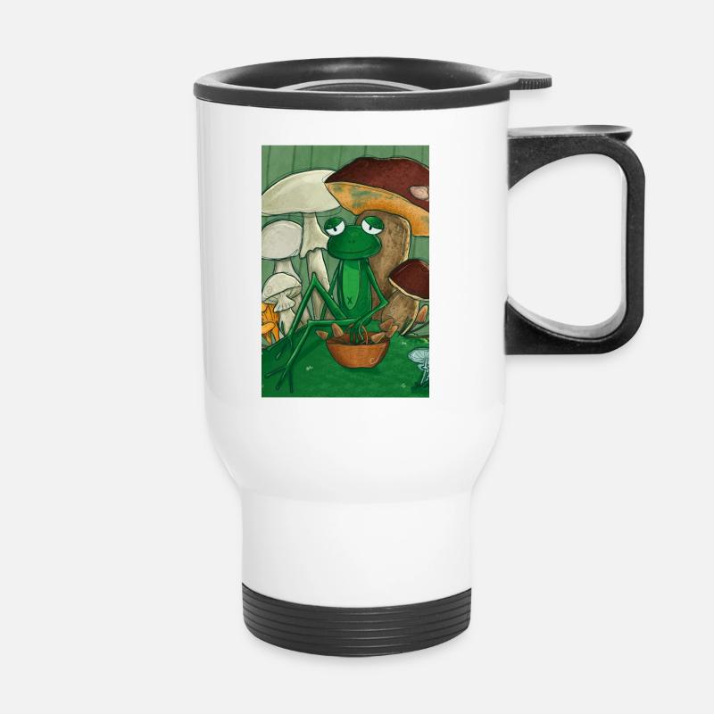 Frog picking mushrooms - Thermal mug with handle - white