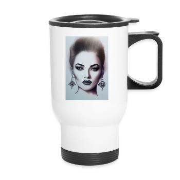 Woman with jewelry - Thermal mug with handle - white - Front