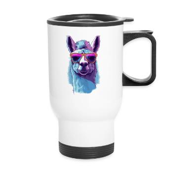 Llama with sunglasses Llama trekking - Thermal mug with handle - white - Front