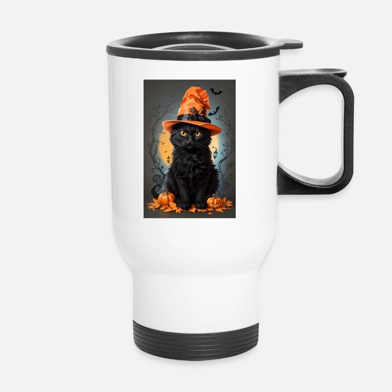 Halloween-Katze - Thermobecher mit Tragegriff - Weiß