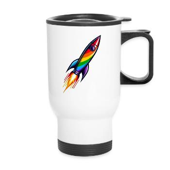 Fusée arc-en-ciel | Lancement d’une fusée - Tasse isotherme avec poignée - blanc - Devant