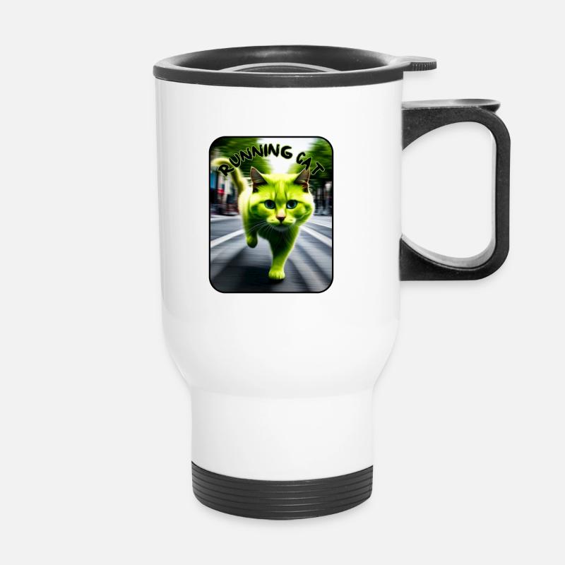 Grüne katze - Thermobecher mit Tragegriff - Weiß