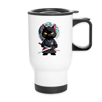 Ninja Cat - Samurai Kitten - Thermal mug with handle - white - Front