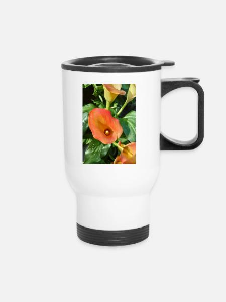 Orange Calla Blütenzauber - Thermobecher mit Tragegriff - Weiß