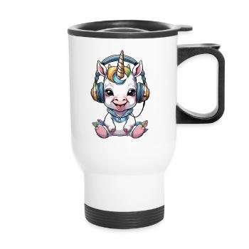 Bébé licorne avec écouteurs - Tasse isotherme avec poignée - blanc - Devant