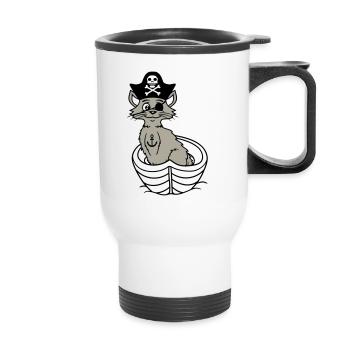 Pirate Cat Buccaneer Eye Patch Hat Rowing Boat - Thermal mug with handle - white - Front