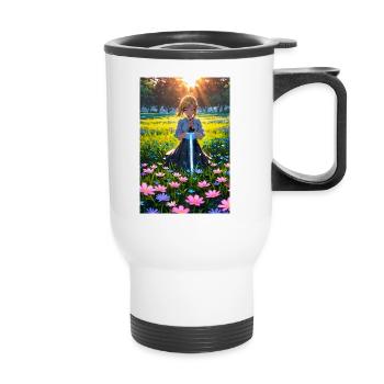 Anime Girl Artwork – Elegantes Manga-Design - Thermobecher mit Tragegriff - Weiß - Vorne