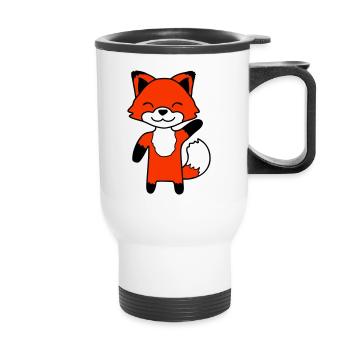 Renard agitant la main amicale bonjour salutation mignon - Tasse isotherme avec poignée - blanc - Devant