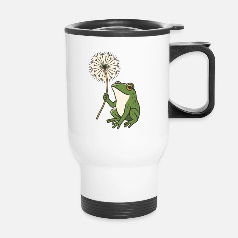 Frosch mit Pusteblume – Natur trifft Ruhe - Thermobecher mit Tragegriff - Weiß