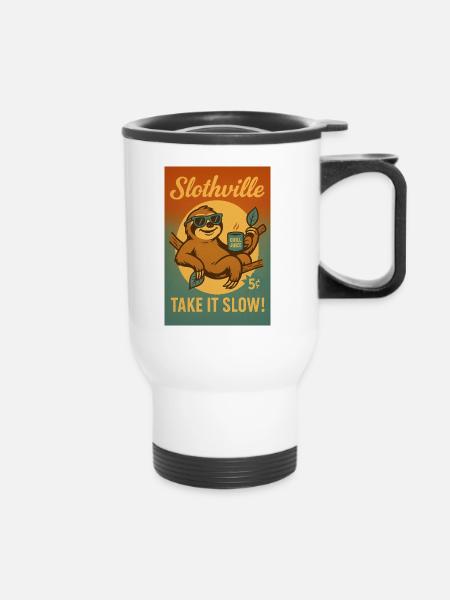 Faultier Slothville - Thermobecher mit Tragegriff - Weiß