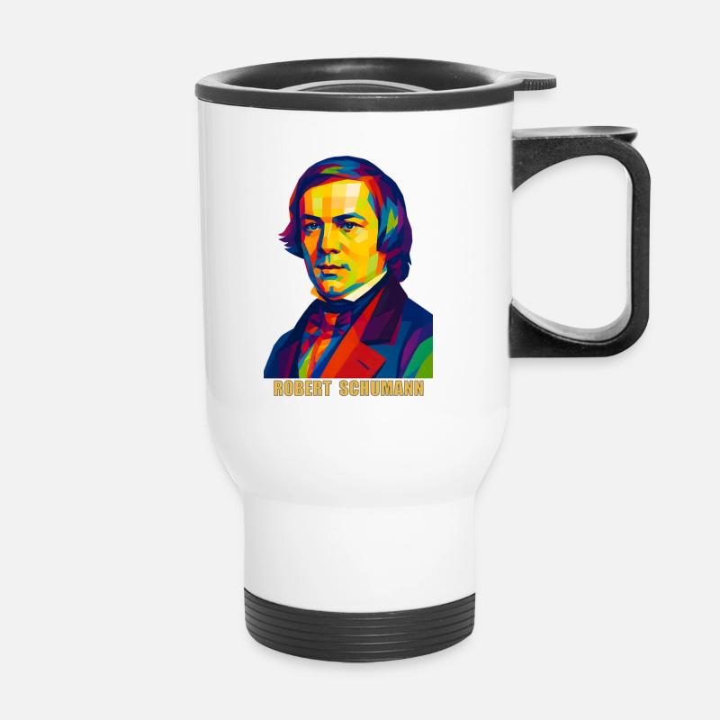 WPAP Polygon Portrait Robert Schumann Compositeur - Tasse isotherme avec poignée - blanc