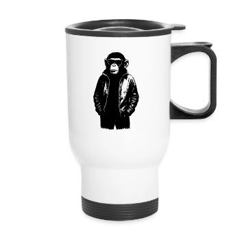 Singe cool avec des lunettes de soleil dans le streetwear - Tasse isotherme avec poignée - blanc - Devant